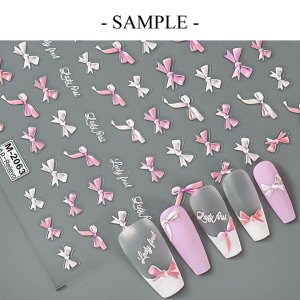 画像3: ネイルシール 立体 ホワイト ピンク リボン M-2063-155